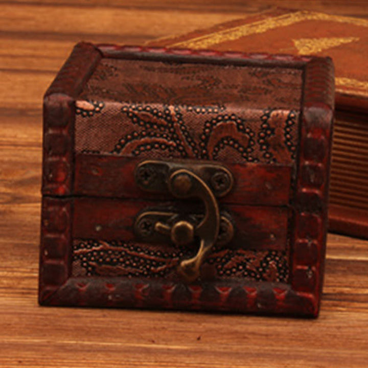 Caja de joyería de madera cuadrada pequeña Retro con Buddha Stones , flor de loto, uva, cobre, moneda, narciso, caja de almacenamiento de joyería