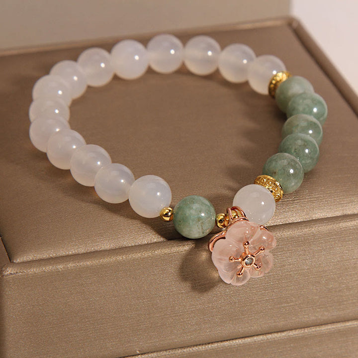 Pulsera de protección de la suerte con dije de flor de jade de ágata blanca con Buddha Stones