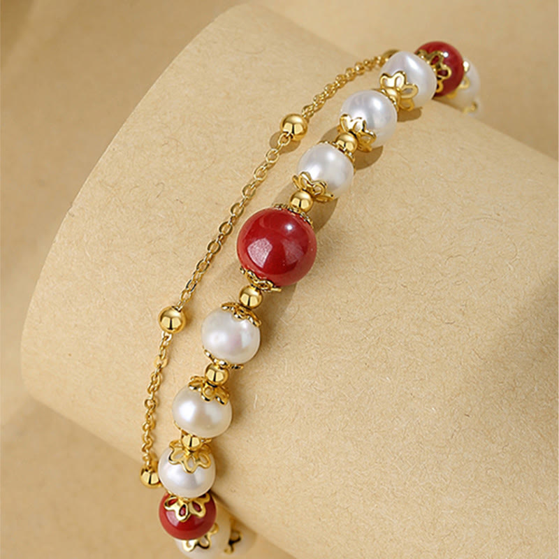 Pulsera de cadena de doble capa con cuentas de sabiduría de cinabrio y perlas de plata de ley 925 con Buddha Stones - image 7