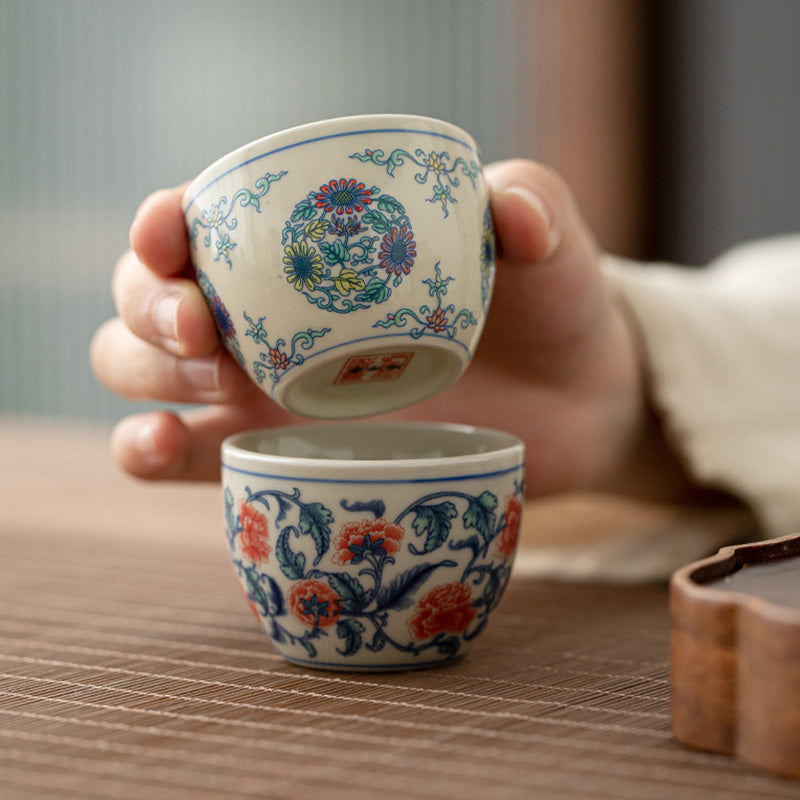 Taza de té de Buddha Stones, pez Koi, Arowana, peonía, girasol, taza de té de Kung Fu, 60ml