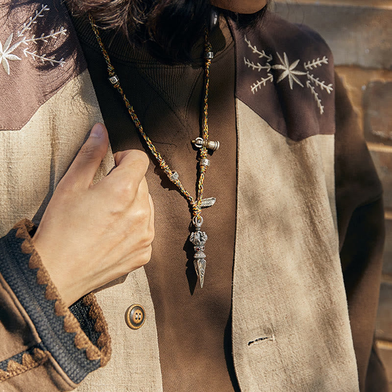 Colgante de plata de ley 925 hecho a mano tibetano Dorje Vajra Om Mani Padme Hum pluma fuerza collar colgante - image 4