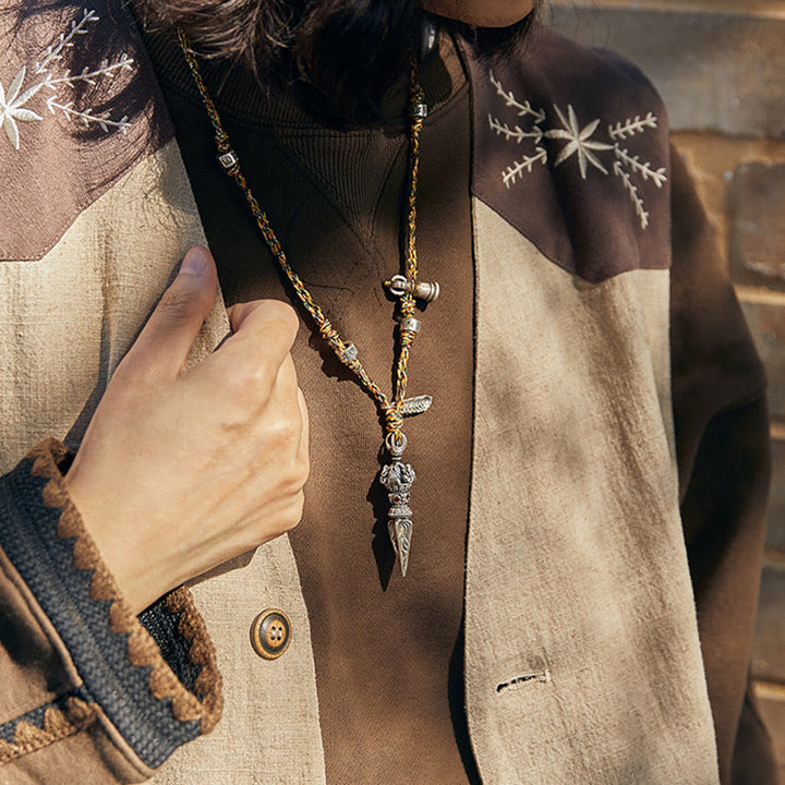 Colgante de plata de ley 925 hecho a mano tibetano Dorje Vajra Om Mani Padme Hum pluma fuerza collar colgante - image 4