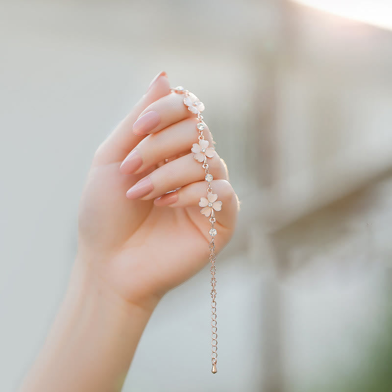 Pulsera de cadena de amor con trébol de cuatro hojas y cristal rosa con Buddha Stones