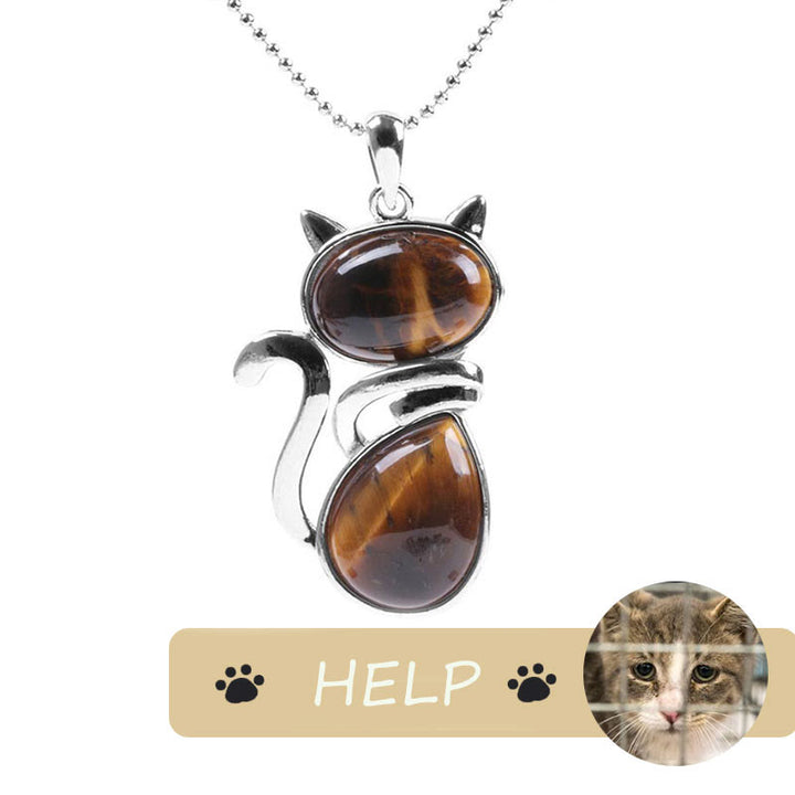 Save A Cat; Lindo patrón de gato Protección de cristal natural Collar con colgante amante de los gatos - image 20