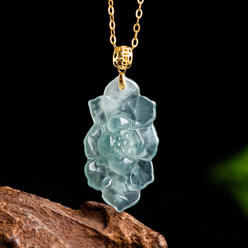 Colgante de collar de prosperidad con diseño de loto de jade natural de oro de 18 quilates con Buddha Stones - Jade (Prosperidad♥Abundancia) - image 1