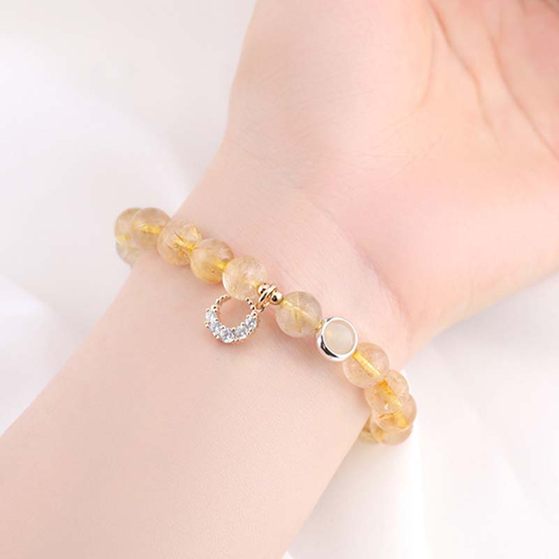 Pulsera con dije de luna y protección de la suerte de citrino