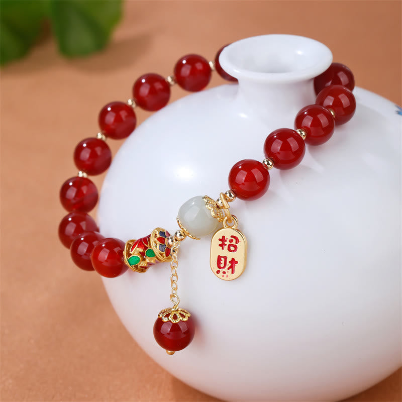 Pulsera con dije de bendición de la fortuna de confianza de Jade de ágata roja Natural