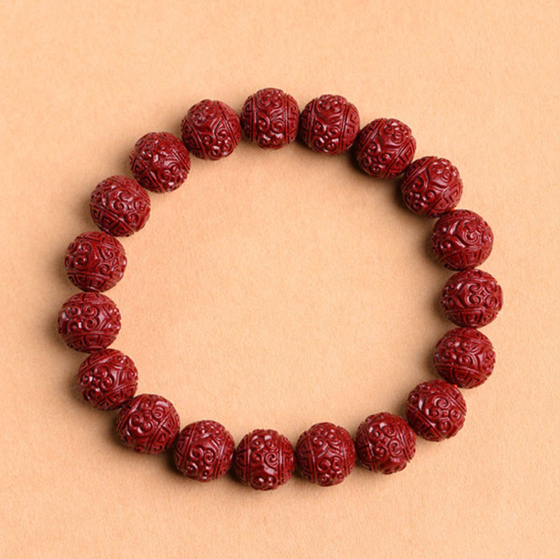 Pulsera de bendición de loto con patrón de traste Om Mani Padme Hum de cinabrio Natural con Buddha Stones