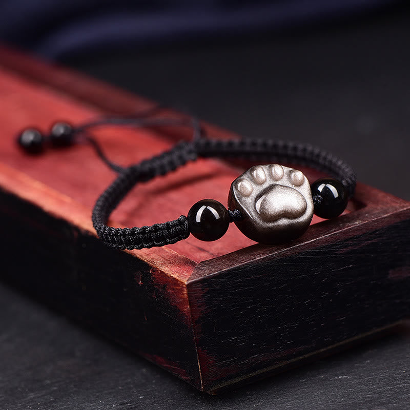 Pulsera de cuerda de protección con garra de gato, Buddha Stones , obsidiana con brillo de plata Natural, obsidiana con brillo dorado - image 7