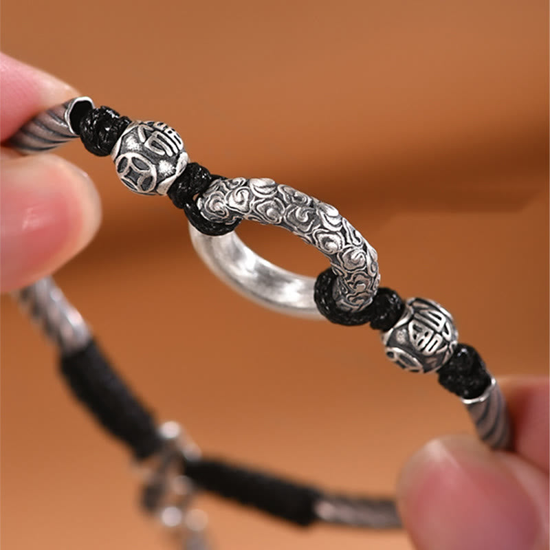 Pulsera de plata de ley 999 con Buddha Stones , hebilla de la paz, moneda de cobre, nubes auspiciosas, pulsera de la fortuna - image 3