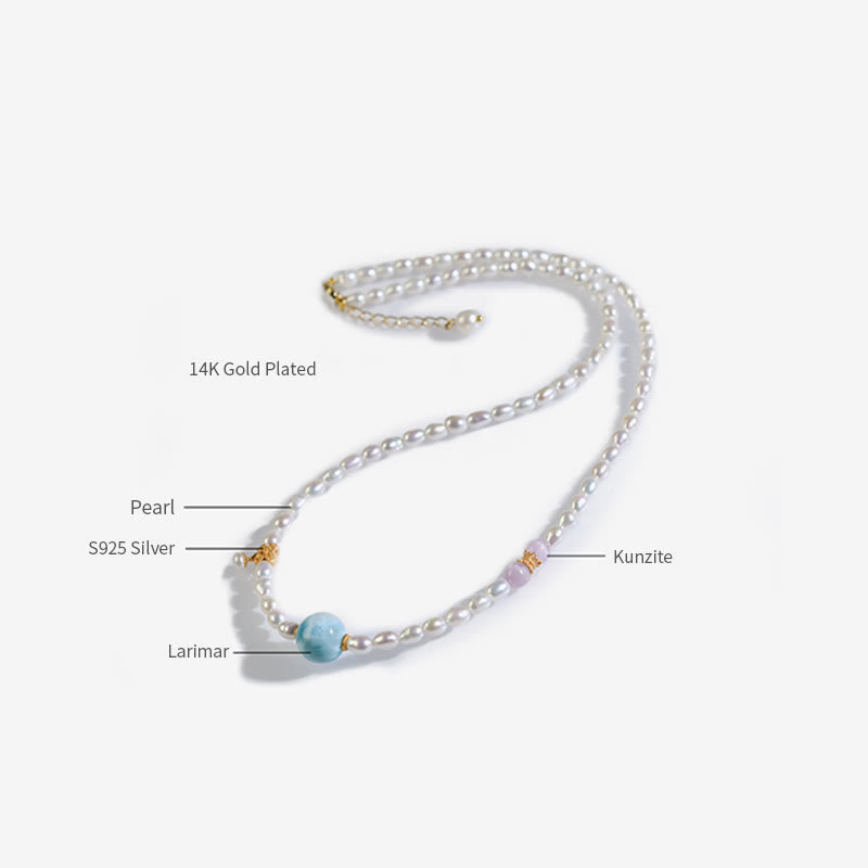 Colgante de collar de sinceridad de Larimar con perlas naturales de plata de ley 925 con Buddha Stones - image 8