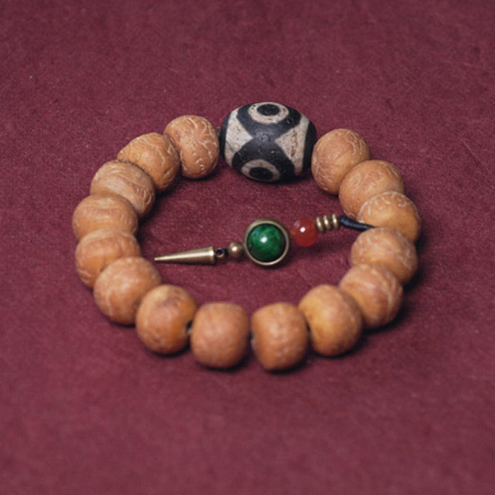 Pulsera Mala para muñeca con abalorio de paz, semilla de Bodhi del Tíbet, Dzi
