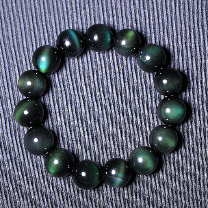 Pulsera de riqueza de obsidiana de ojo verde natural con Buddha Stones