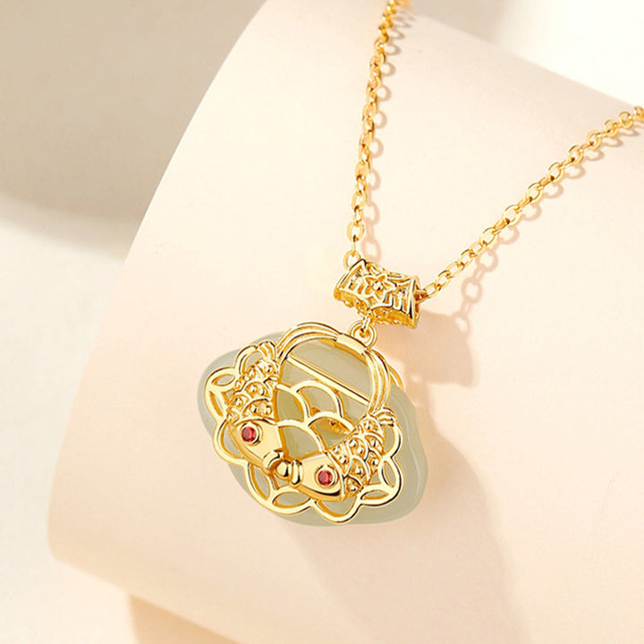 Collar con colgante de plata de ley 925 con Buddha Stones , jade hetiano natural, pez Koi