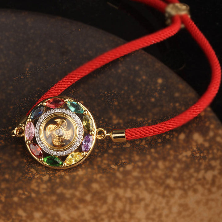 Buddha Stones colorido circón cobre riqueza suerte rotación pulsera collar colgante