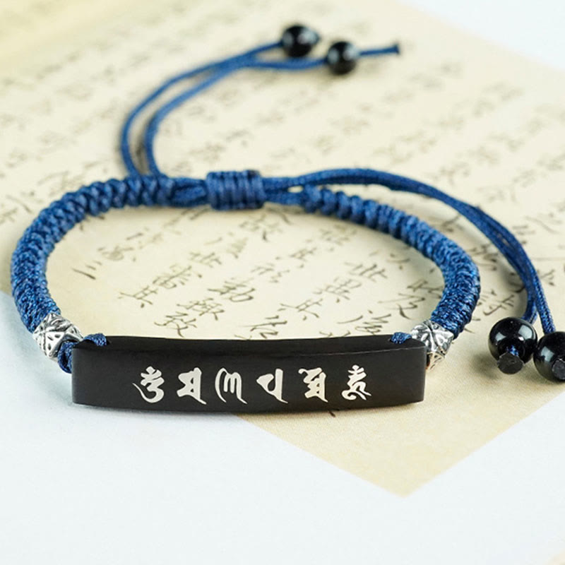 Pulsera de protección con incrustaciones de plata y madera de ébano, seis palabras verdaderas, budismo de Buddha Stones