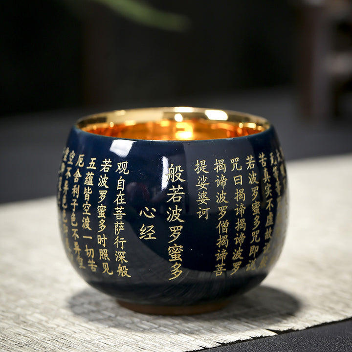 Taza de té de cerámica grabada con Mantra de gran compasión, Sutra del corazón de Buddha Stones, taza de té de Kung Fu