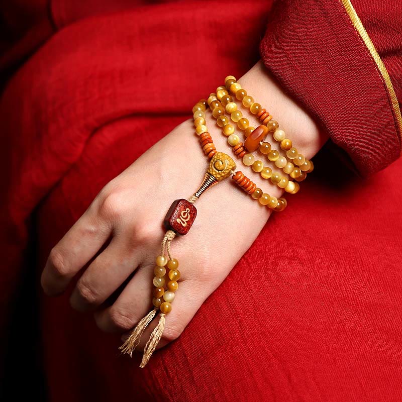 Pulsera con borlas de protección Dorje de cobre y ojo de tigre Natural, 108 cuentas de Mala , Buddha Stones