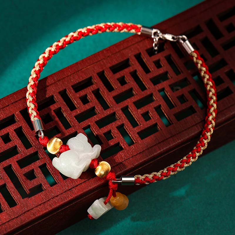 Tobillera con pulsera de hilo rojo de prosperidad de Jade del zodíaco chino con Buddha Stones