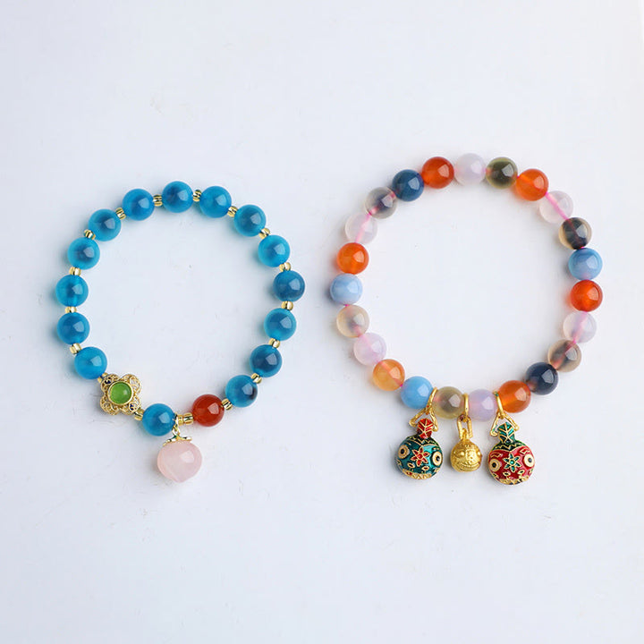 Pulsera con dijes de armonía de melocotón, familia de bestias tragadoras de oro, ágata de caramelo colorida, Buddha Stones