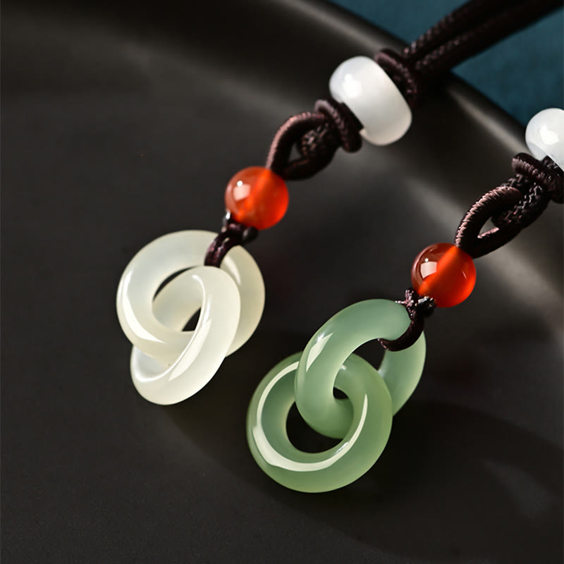 Buddha Stones Natural Hetian cian Jade blanco Jade doble paz hebilla éxito collar colgante - image 1