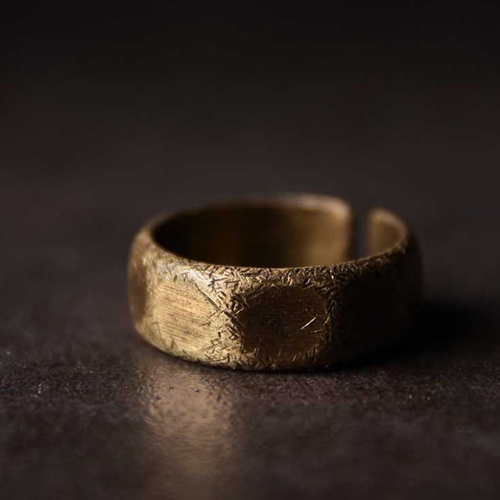 Anillo de riqueza esmerilado de latón y cobre de diseño simple tibetano - image 6