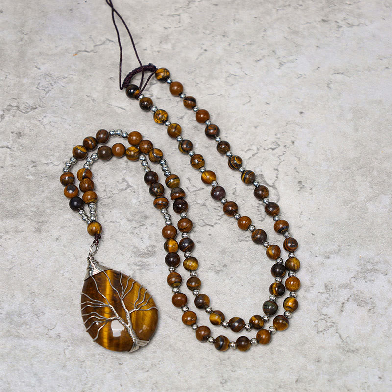 Collar con colgante de cuentas de fuerza de ojo de tigre natural de Buddha Stones