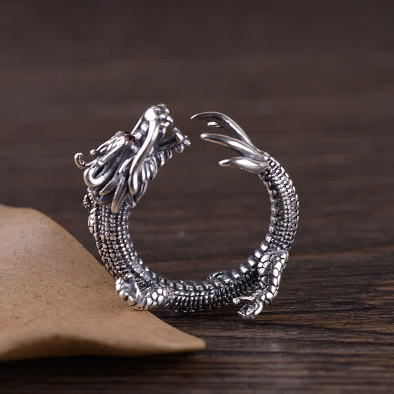 Anillo de protección de la suerte del dragón de plata de ley 925 - image 1