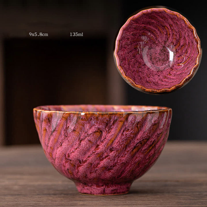 Tazas de té de cerámica con diseño de flor de melocotón y Buddha Stones