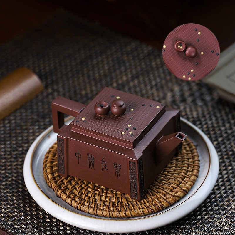 Buddha Stones Yixing, todo hecho a mano, Gomoku, juego de ajedrez, tetera cuadrada de Kung Fu de arcilla púrpura, 280ml