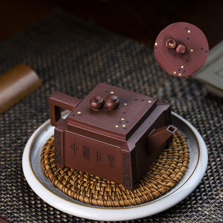 Buddha Stones Yixing, todo hecho a mano, Gomoku, juego de ajedrez, tetera cuadrada de Kung Fu de arcilla púrpura, 280ml