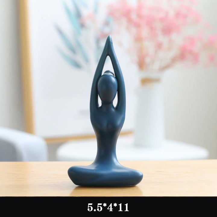 Decoración espiritual de la escultura de la estatuilla de la cerámica del ejercicio de la meditación del yoga abstracto - Azul - Estirar las manos - image 4