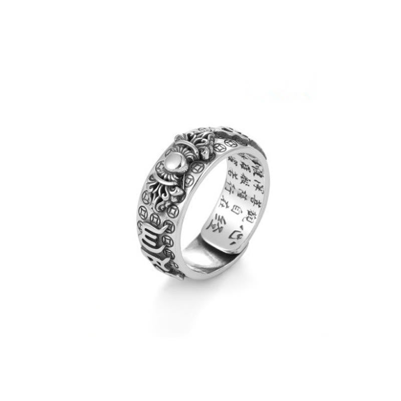 Buddha Stones tibetanas de plata de ley 990 Om Mani Padme Hum PiXiu Dorje Vajra corazón Sutra grabado anillo de riqueza
