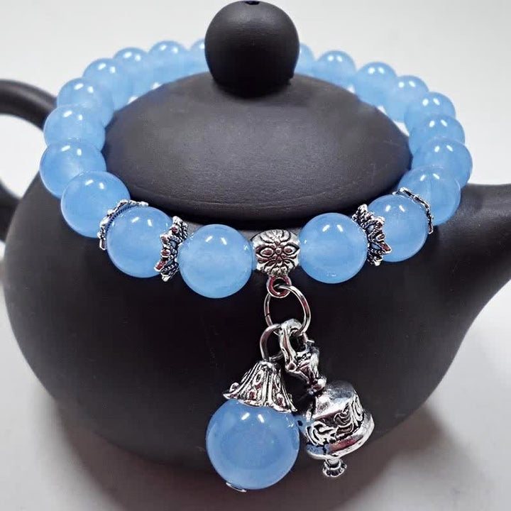 Pulsera con dije de campana con cuentas de energía de piedra de calcedonia de cristal vintage