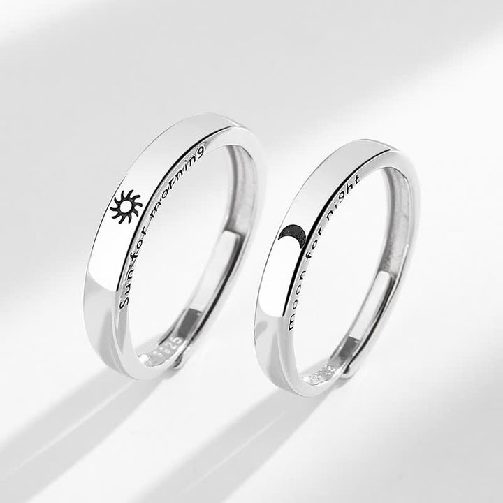 Anillo de pareja ajustable con protección solar y luna de plata de ley 925 con Buddha Stones - image 1