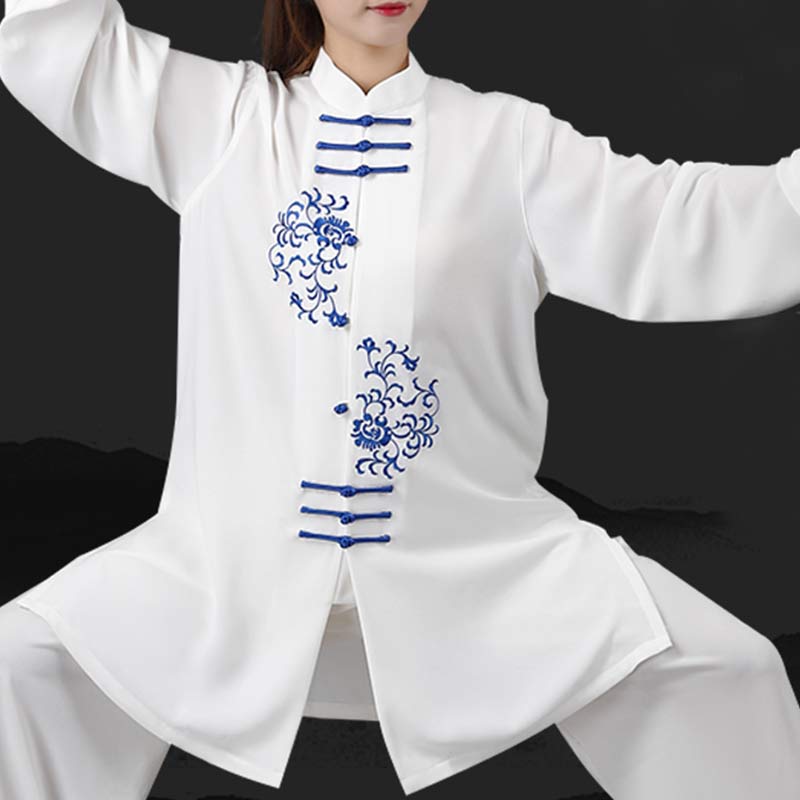 Conjunto de ropa unisex con bordado de flores y Buddha Stones para meditación, oración, espiritualidad, zen, tai chi y qigong.