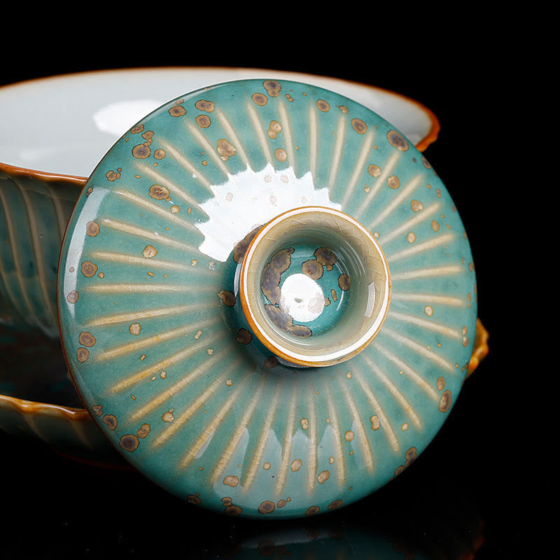 Taza de té y platillo con tapa, cerámica Gaiwan Sancai, cambio de horno de esmalte Retro, Buddha Stones , Kung Fu - image 10