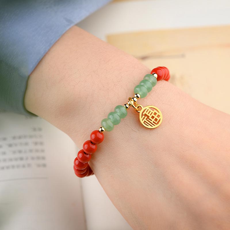 Collar de pulsera de la suerte de aventurina verde cinabrio tibetano con Buddha Stones