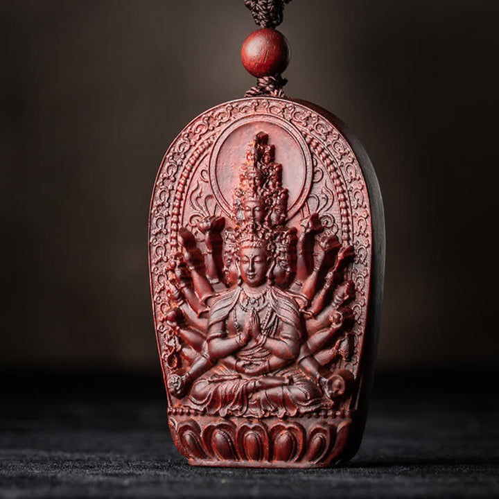 Colgante de collar de protección de loto de sándalo rojo de hoja pequeña de Buda natal del zodiaco chino