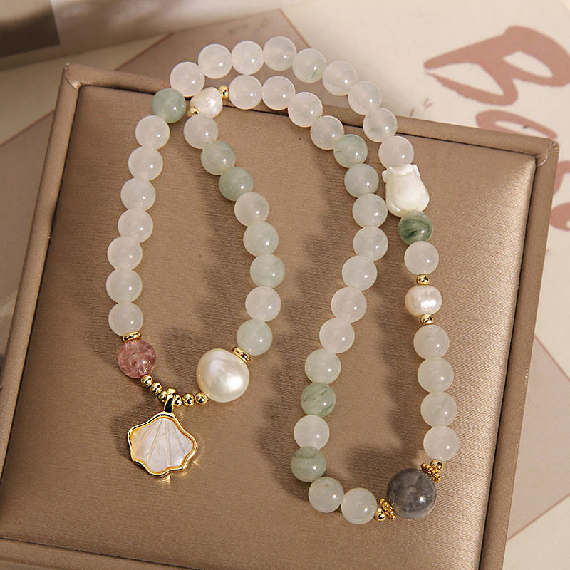 Pulsera de la suerte de concha de jade de doble capa con Buddha Stones