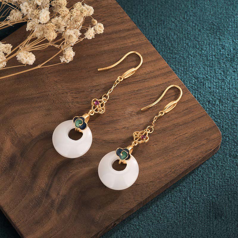 Pendientes colgantes de bendición de jade blanco FengShui