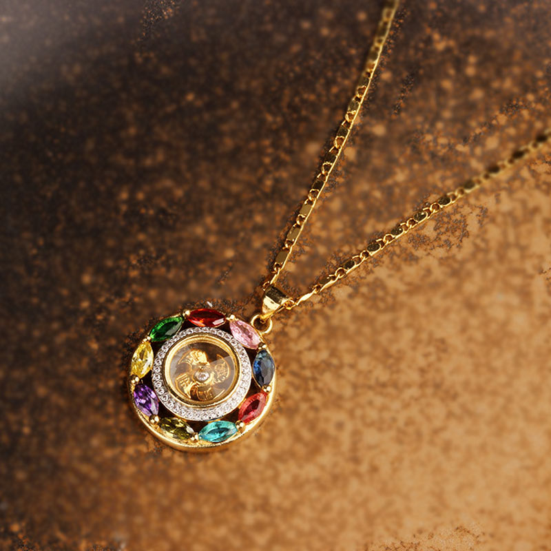Buddha Stones colorido circón cobre riqueza suerte rotación pulsera collar colgante