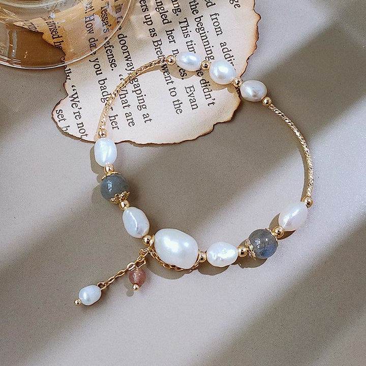 Pulsera Optimismo con Cuentas de Cuarzo Fresa, Piedra Lunar, Perla de Piedras de Buddha Stones
