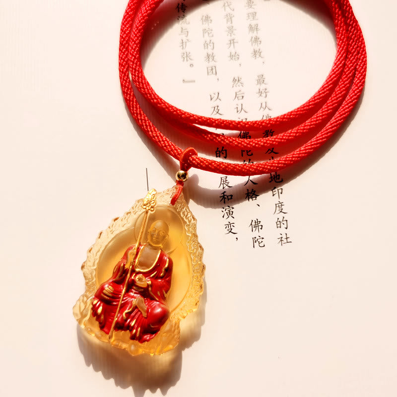 Collar con colgante de amuleto de compasión de cristal de Buda Liuli de Buddha Stones Ksitigarbha - Ksitigarbha sentado amarillo - image 9