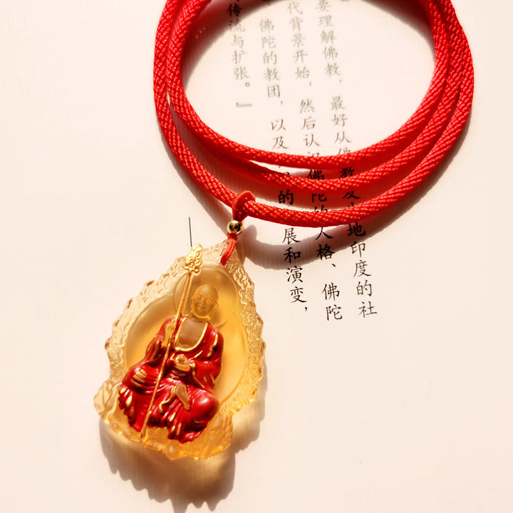 Collar con colgante de amuleto de compasión de cristal de Buda Liuli de Buddha Stones Ksitigarbha - Ksitigarbha sentado amarillo - image 9