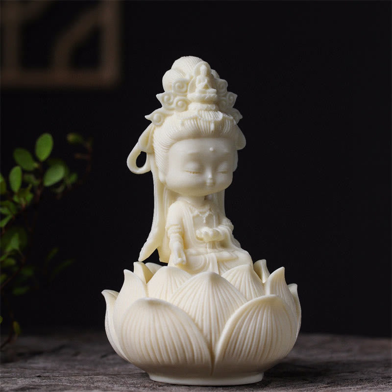 Buddha Stones Mini fruta de marfil Kwan Yin Avalokitesvara Lotus riqueza decoración de escritorio - image 1