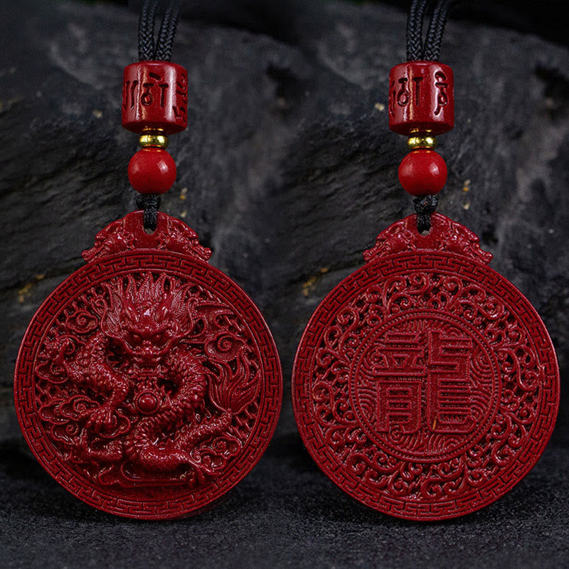 Colgante de collar de protección de dragón de cinabrio natural del año del dragón de Buddha Stones