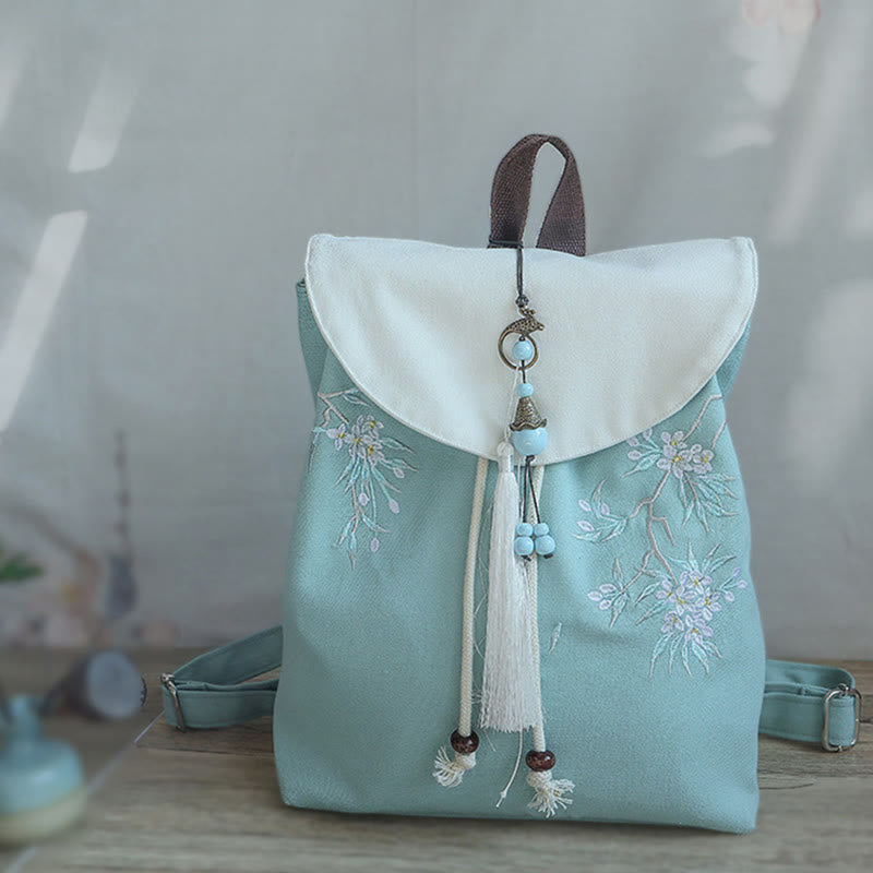 Mochila de lona de gran capacidad bordada hecha a mano con Buddha Stones