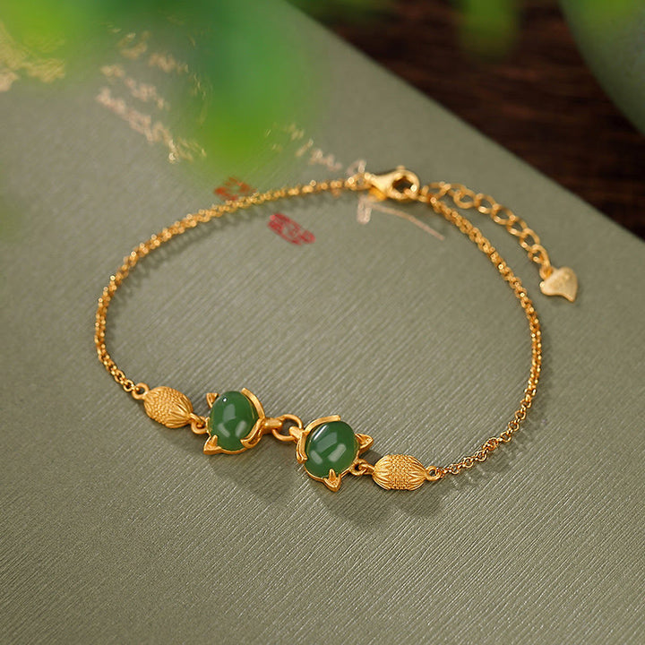 Buddha Stones Plata de Ley 925 Natural Hetian blanco Jade cian Jade encantadora pulsera de la suerte de zorro - Jade Cian (Éxito♥Curación) - image 0