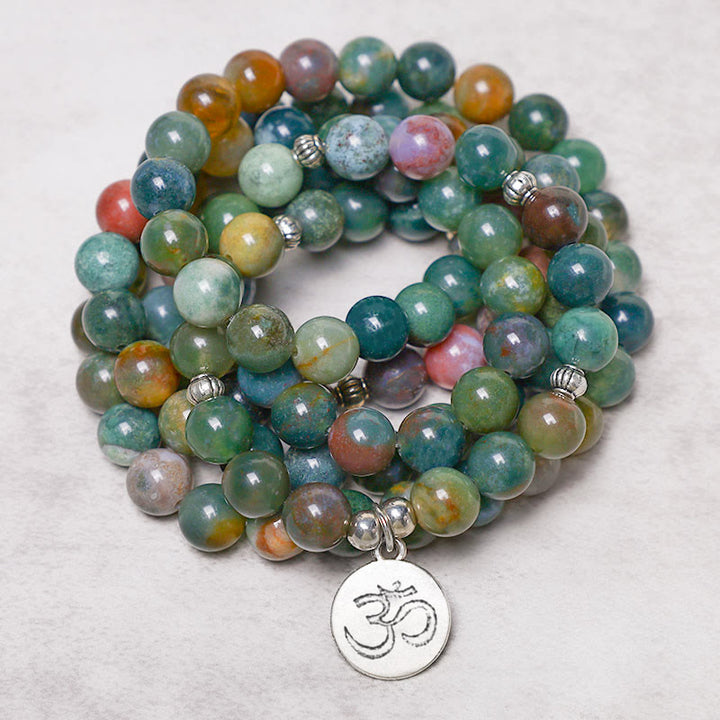 Buddha Stones 108 cuentas de Mala ágata india loto OM Buda Árbol de la vida pulsera de calma positiva - OM (Conexión de atención plena ♥) - image 2